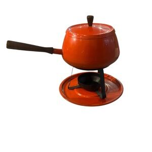 Vintage Orange Fondue Set Home Decor